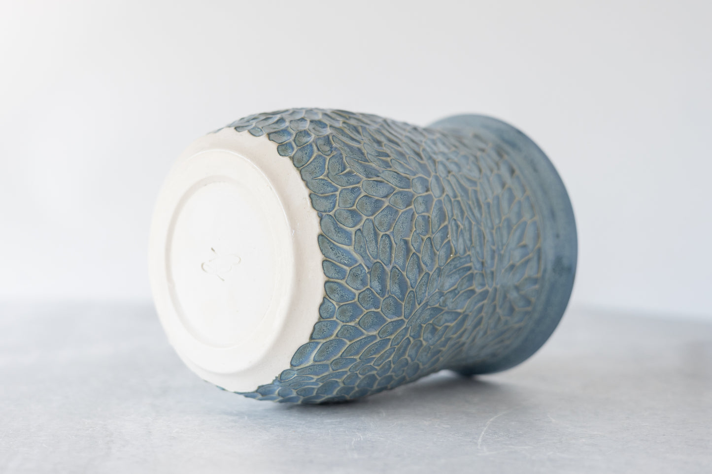 Frosted Blue Carved Vase