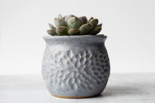 Periwinkle Round Carved Planter