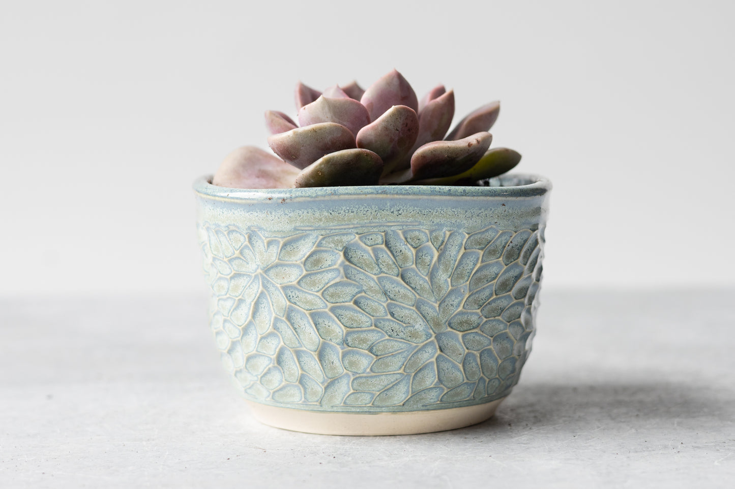 Frosted Blue Square Carved Planter