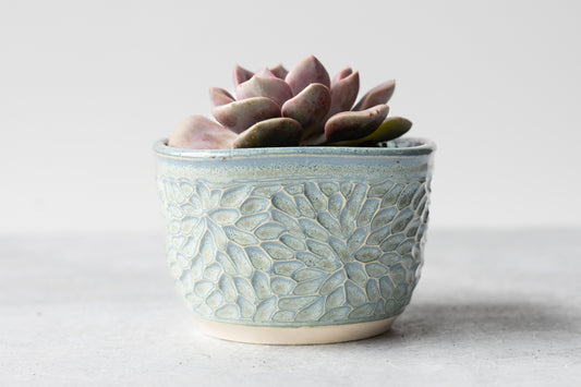 Frosted Blue Square Carved Planter