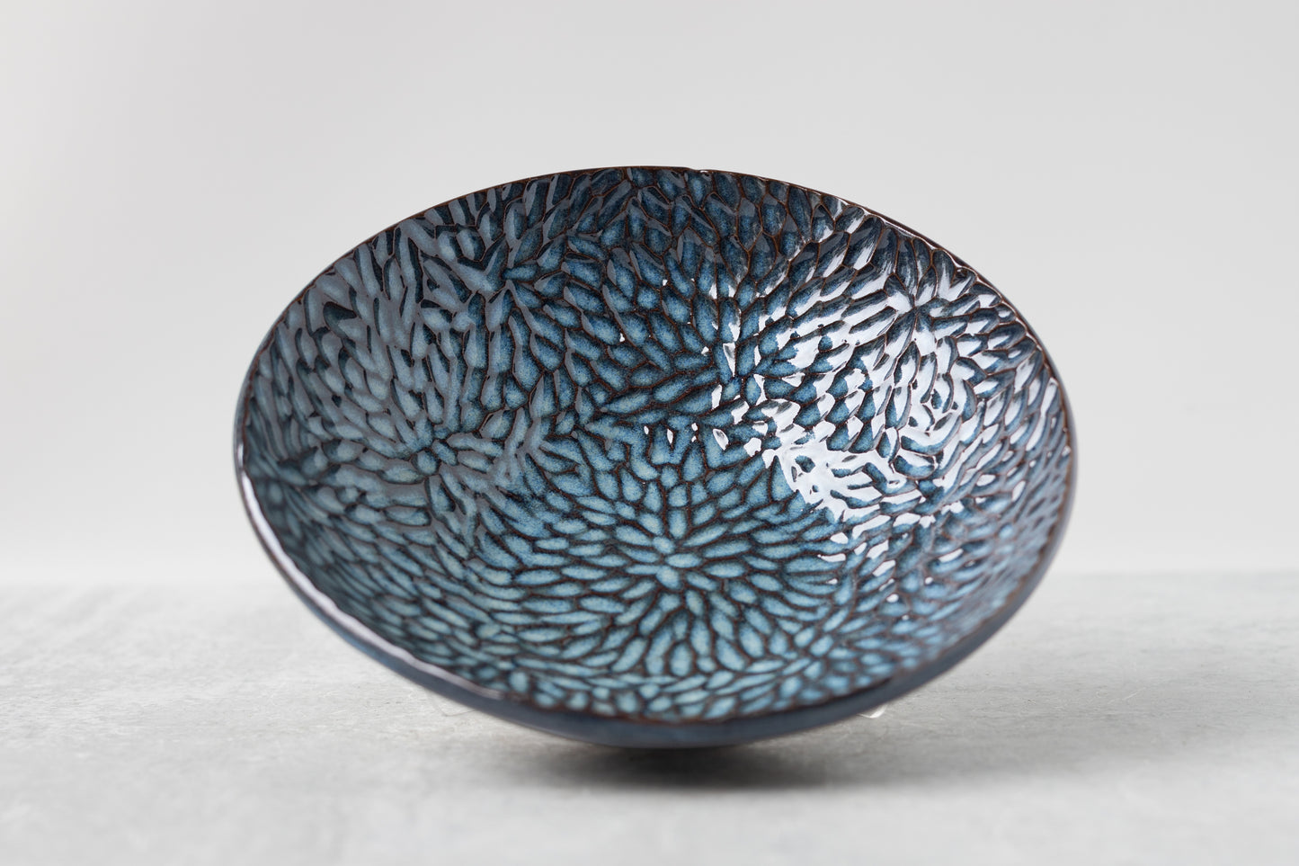 Deep Water Botanical Carved Bowl