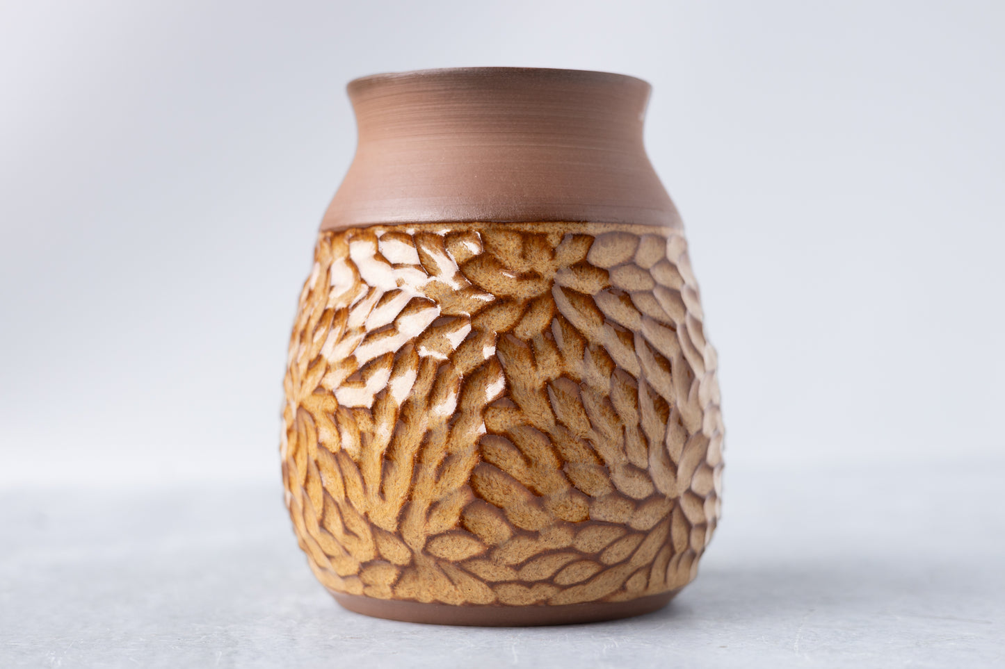 Cinnamon Botanical Carved Vase