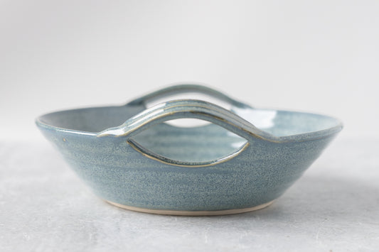Frosted Blue Serving Bowl with Handles