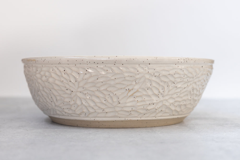 Farmhouse White Carved Serving Bowl