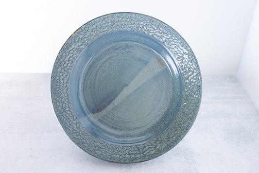 Frosted Blue Carved Serving Bowl