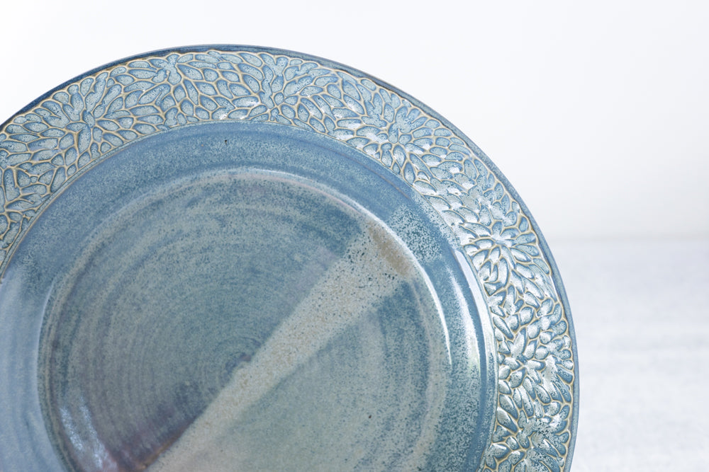 Frosted Blue Carved Serving Bowl