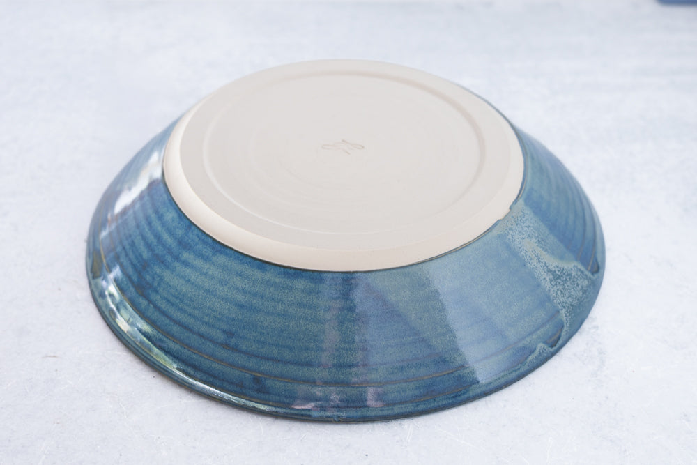 Frosted Blue Carved Serving Bowl