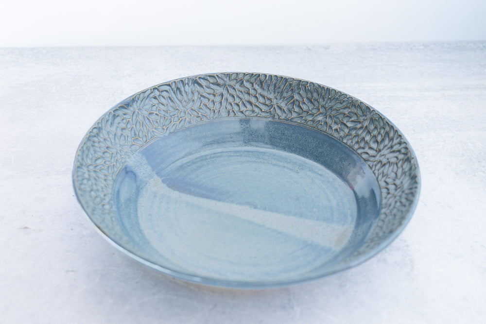 Frosted Blue Carved Serving Bowl