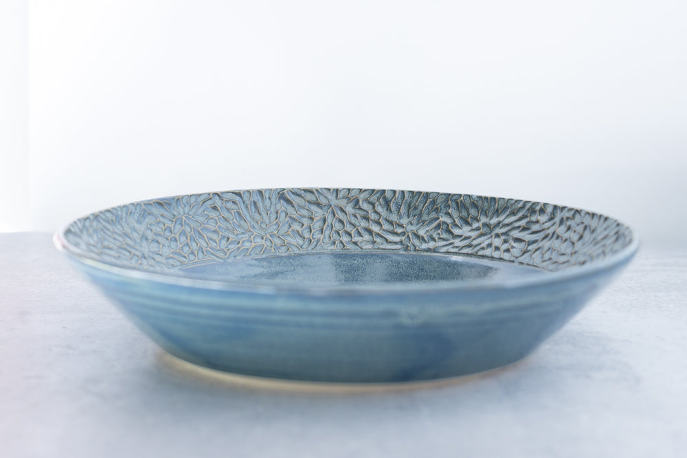 Frosted Blue Carved Serving Bowl