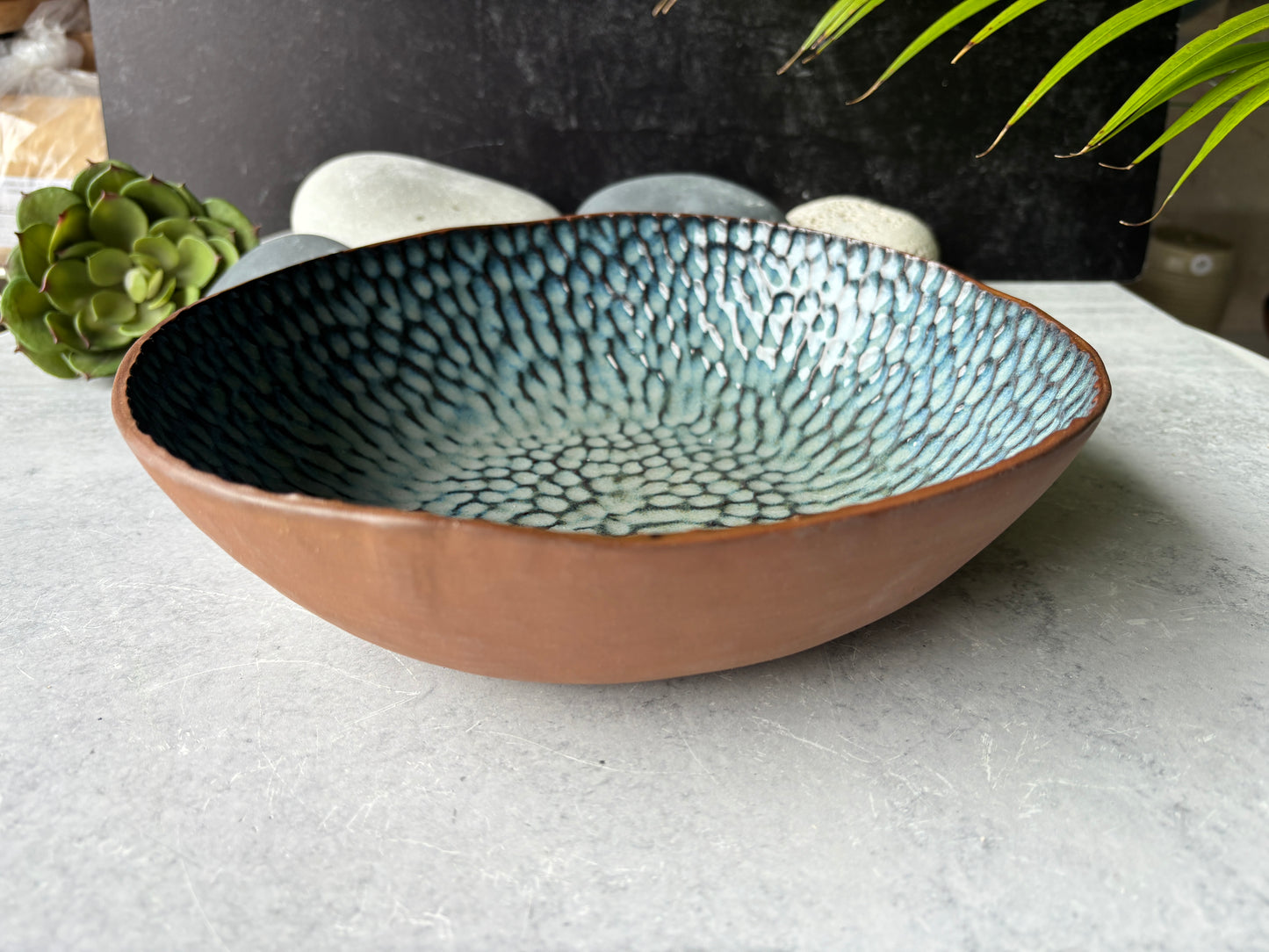 Carved Floating Blue Serving Bowl