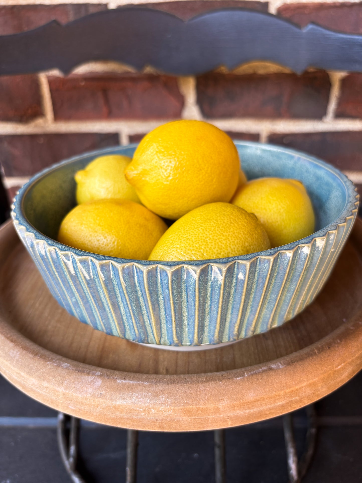 Frosted Blue Elevated Serving Bowl