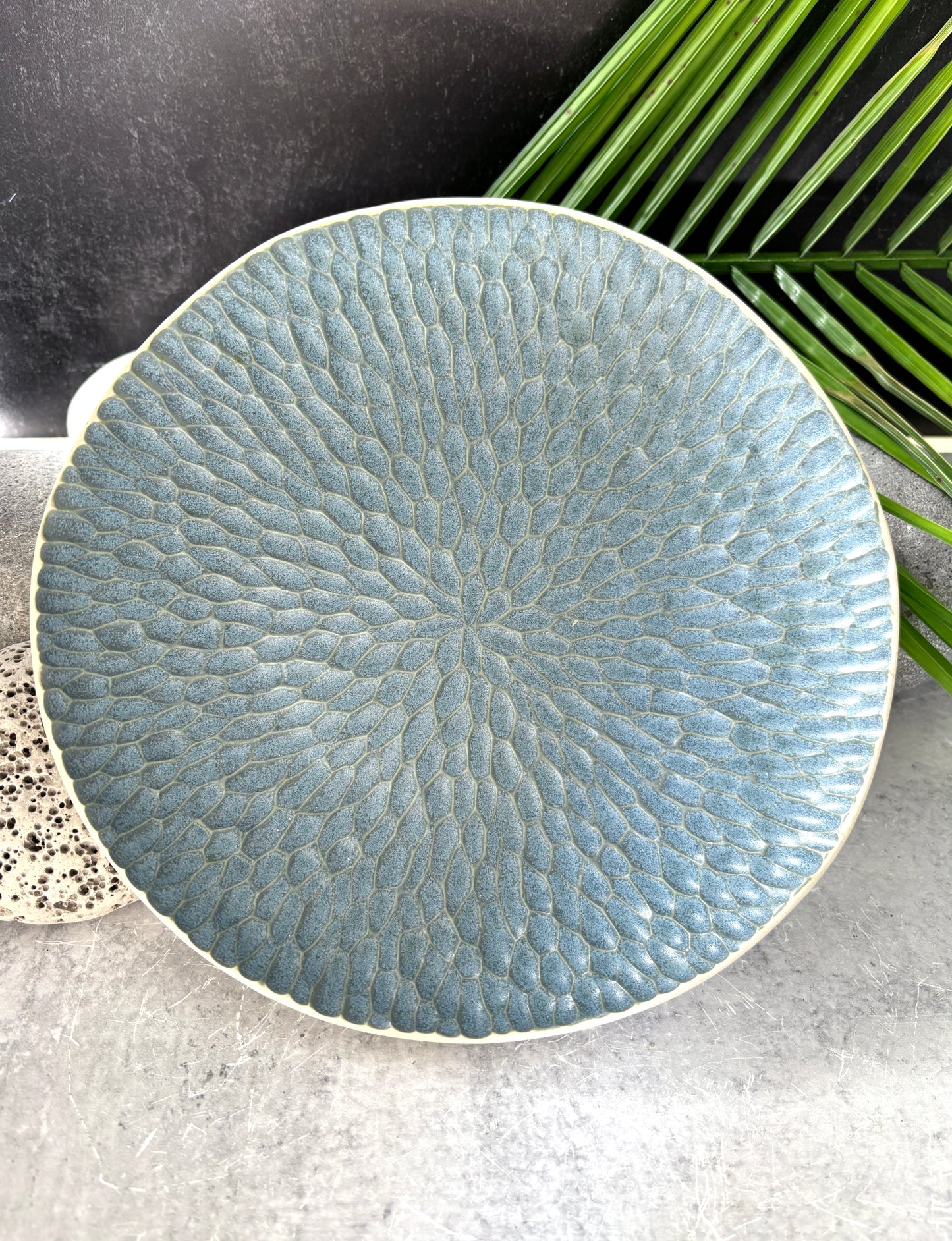 Semi Matte Blue Carved Decorative Bowl