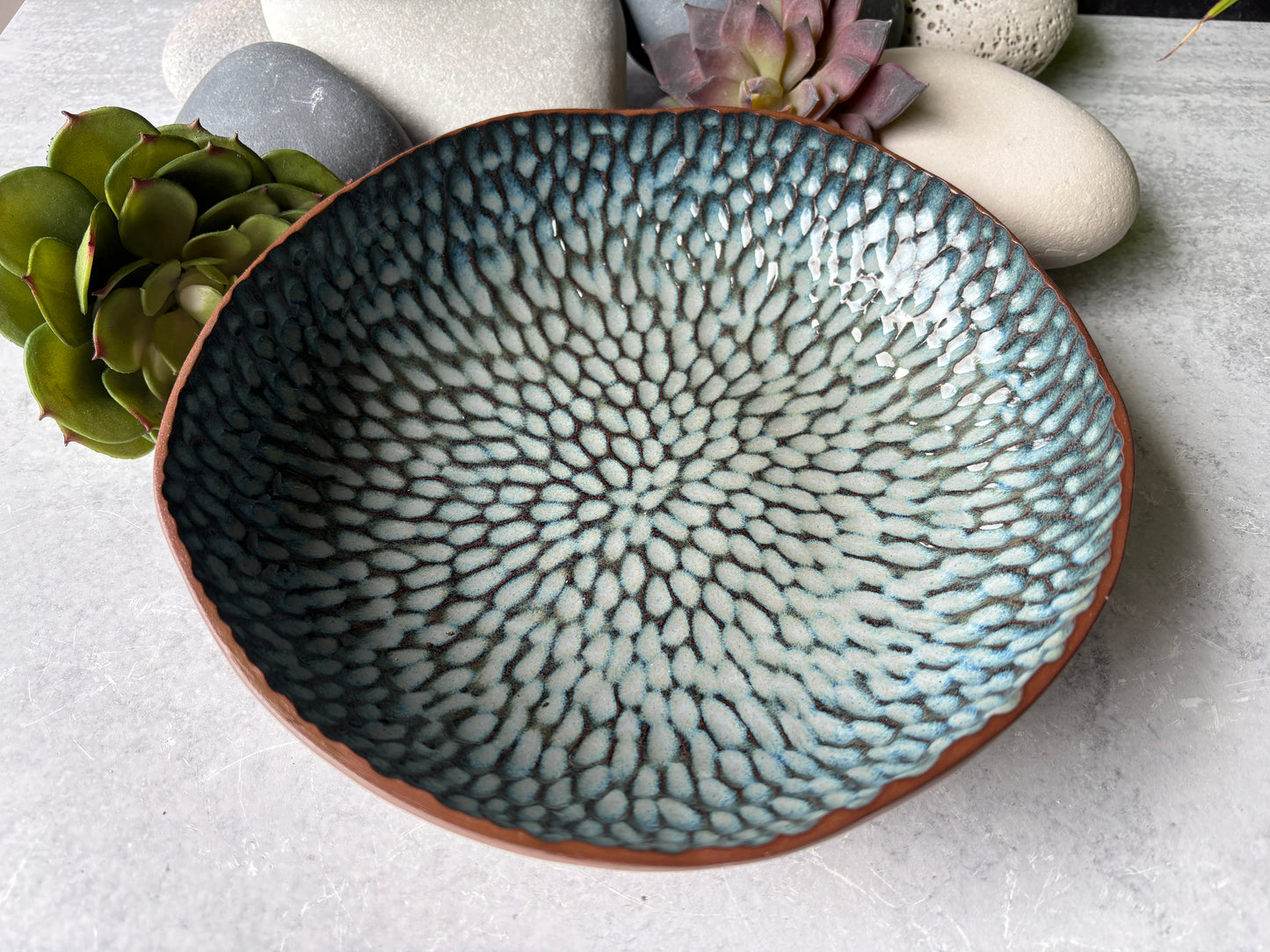 Carved Floating Blue Serving Bowl