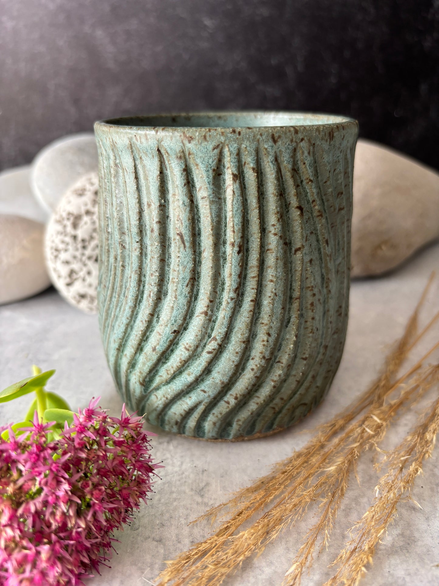 Carved Speckled Ocean Bud Vase