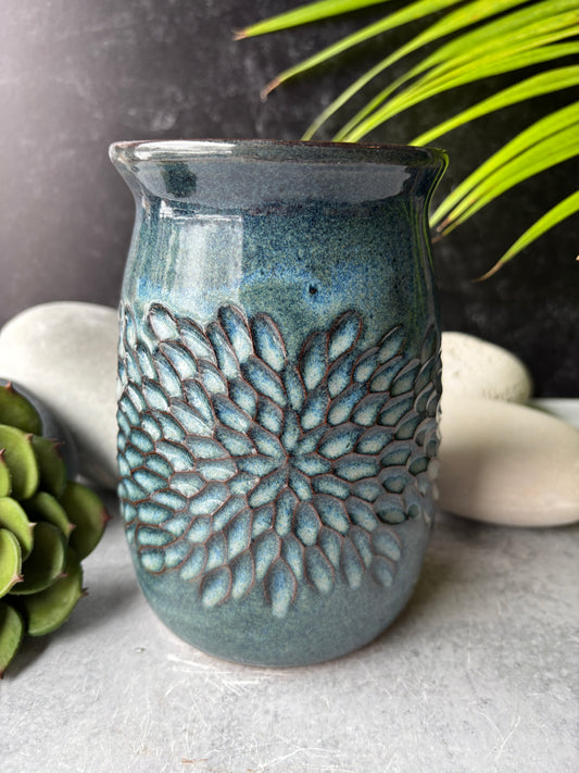 Floral Carved Floating Blue Vase